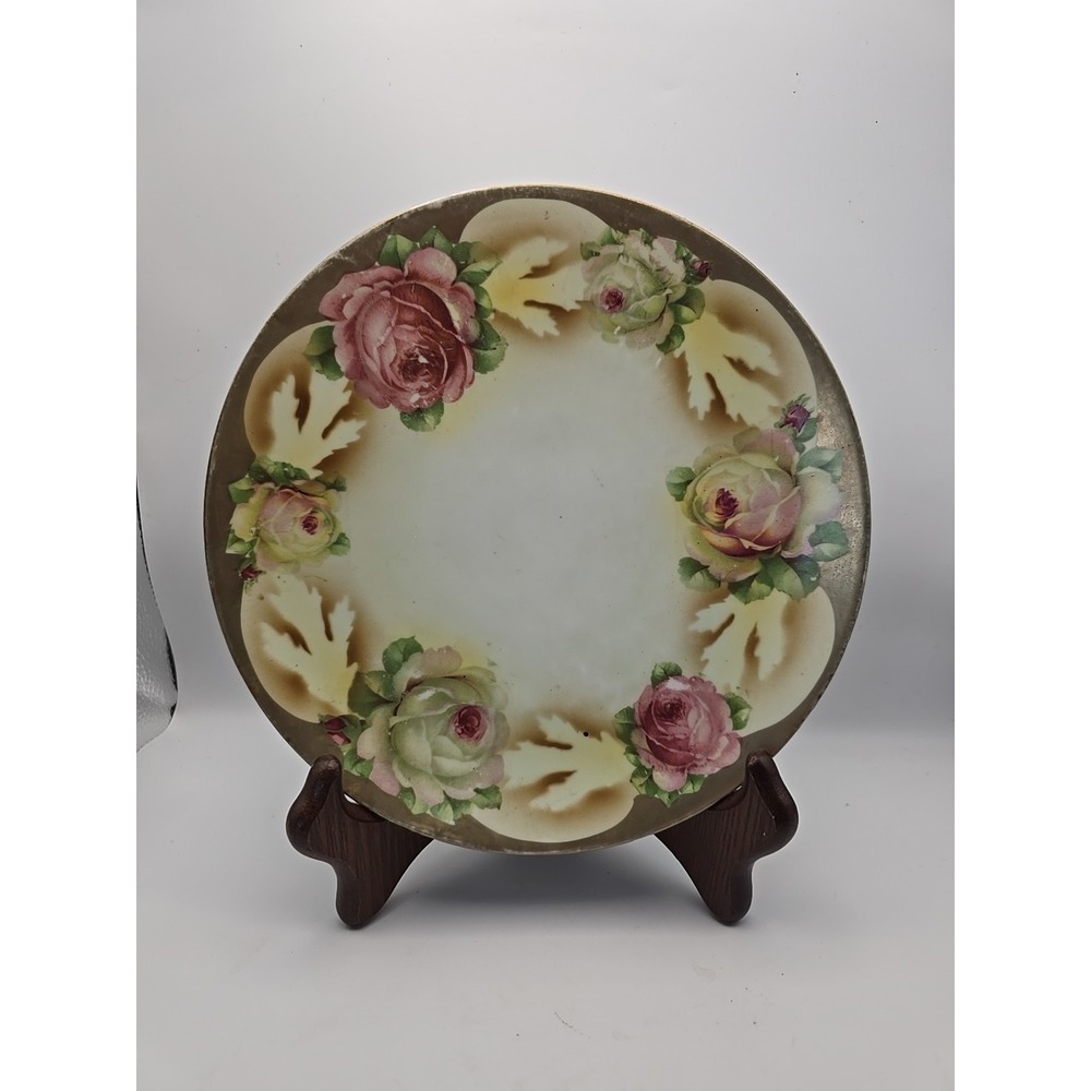 Antique Three Crown China German Hand Painted Floral & Gold 8.5" Plate